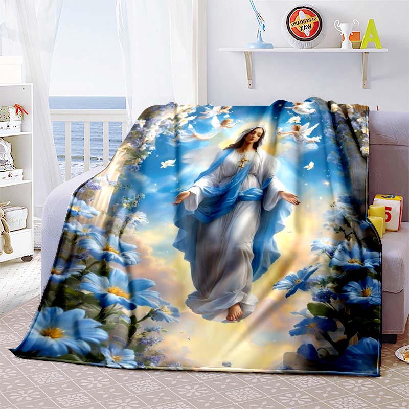 3D Blessed Virgin Mary Jesus HD Blanket,Soft Throw Blanket for Home Bedroom Bed Sofa Picnic Travel Office Rest Cover Blanket Kid