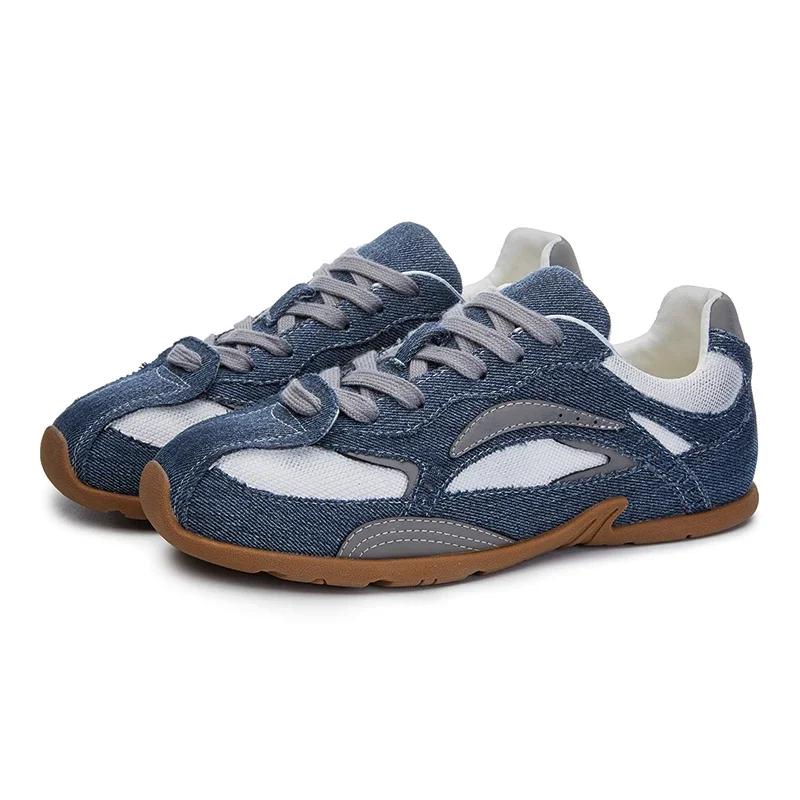 Fashion Retro Denim Patchwork Higher Derby Shoes Women Fashion Lace Up Design Gump Shoes Comfort Lightweight Sneakers Zapatos De Mujer