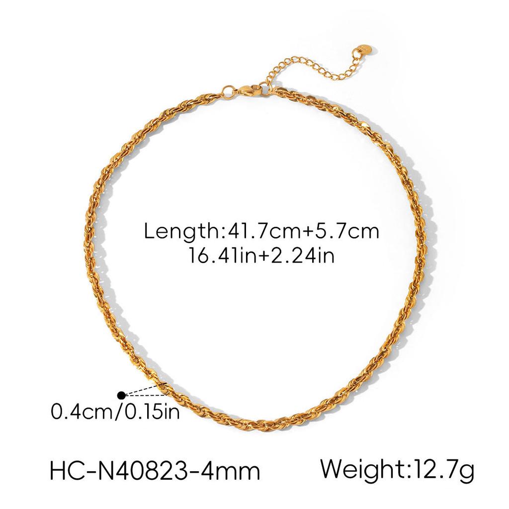 Euro-American Ins style 18k gold stainless steel thick rope bracelet for women, non-fading titanium steel necklace
