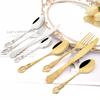 24Pcs Dinnerware Set Multicolor Cutlery Set Western Stainless Steel Tableware Vintage Knife Fork Long Ice Spoon Silverware Set