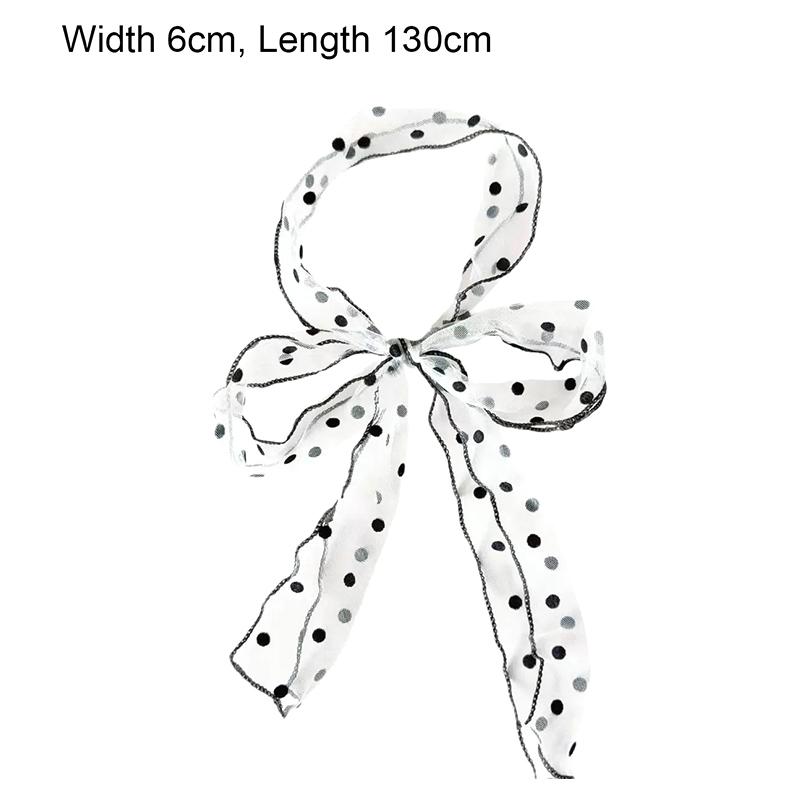

[ZYAS]Sweet Versatile Neck Fashionable Lace Mesh Polka Dot Scarf For Women Lightweight Accessory With Ribbon Summer