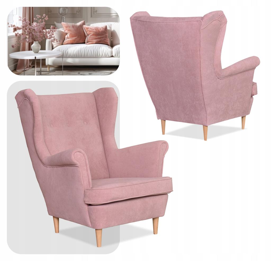 Fotel uszak skandynawski welur pudrowy Hunter Family Meble różowy