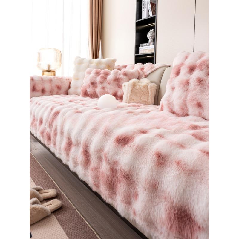Rabbit Plush Sofa Seat Cushions Light Luxury Autumn and Winter Thickened Warm Non-Slip Full Cover Cloth Cream Wind Anti-Scratching Cover