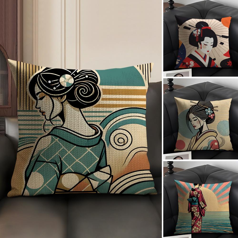 Classic Retro Japanese Lady Beautiful Pillow Case Pattern Printed Pillowcase For Living Room Sofa Cushion Cover & Bedroom Decor