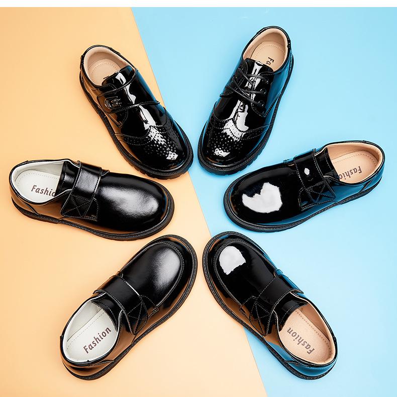 Scarpe nere in pelle da ragazzo - Suola morbida, Stile britannico, Antiscivolo, Perfette per la primavera e l'autunno