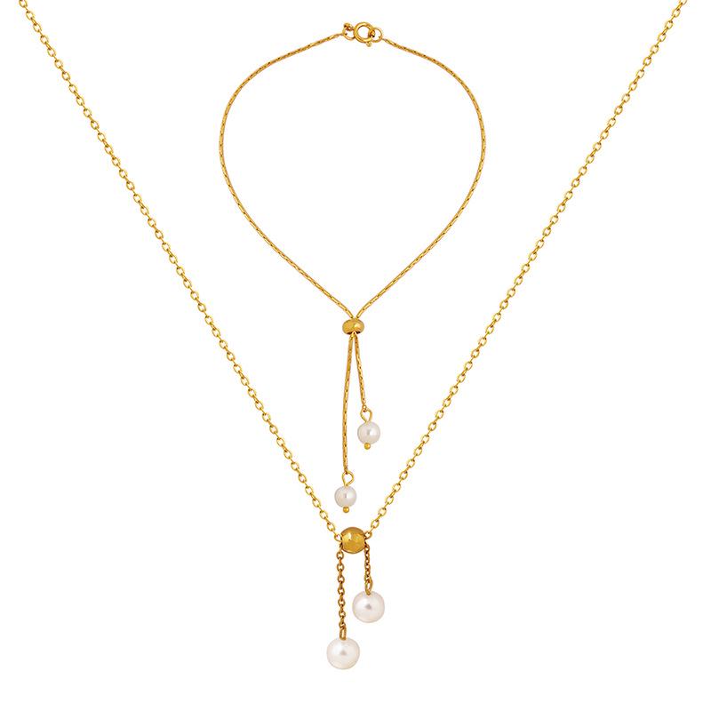 Trendy Imitation Pearl Necklace & Bracelet Jewelry Set - Niche Design Sense