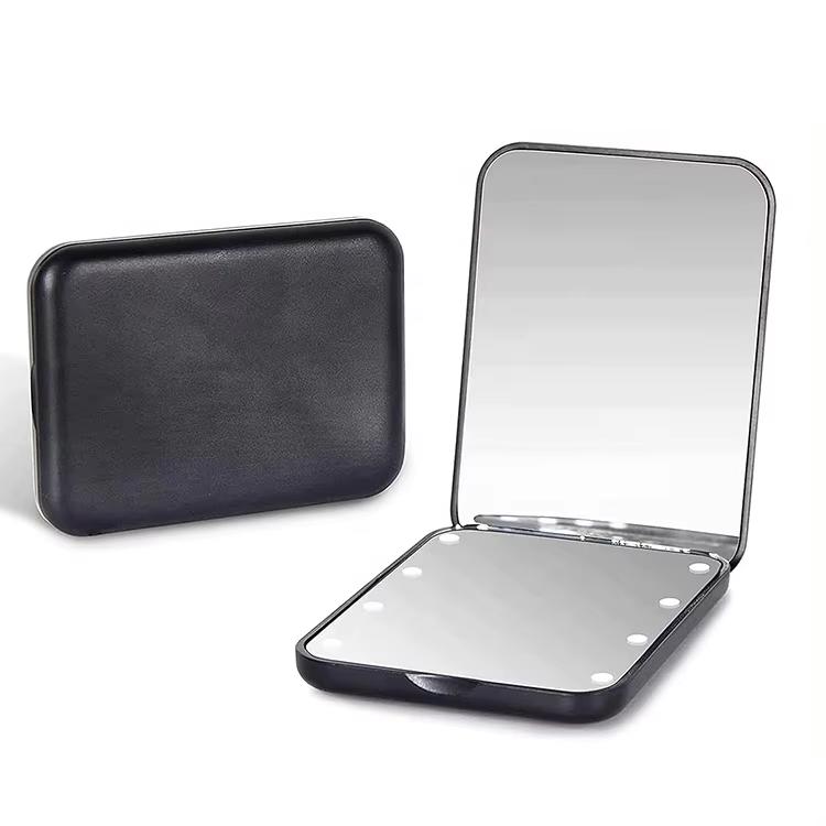 Girl's Gift Promotional 2X Magnifying Plastic Small Pocket Mini Led Lighted Vanity with Mirror for Night Use