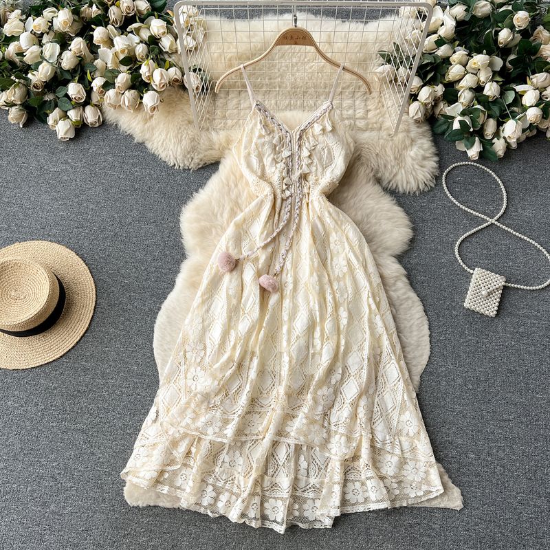 Sling Dress Summer Slimming Vacation Style Lace