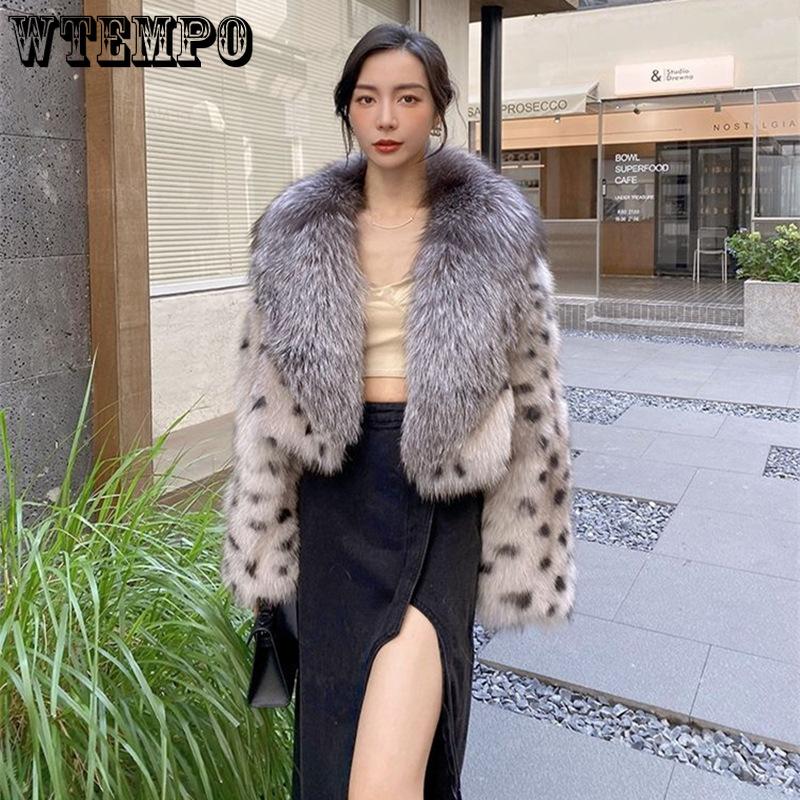 Autumn and Winter Faux Fox Fur Wild Fur Coat Women's Short Silver Fox Color with Hair Collar Tops