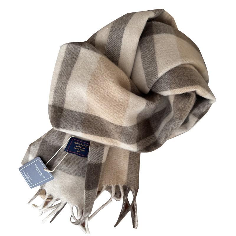 Premium Knitted Wool-Feel Plaid Scarf Men Women Winter Warm Neck Wrap Unisex Fashion Accessory