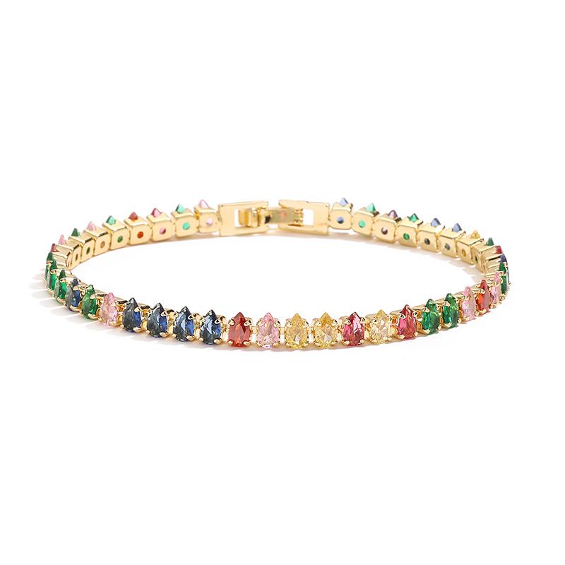 

HECHENG,Copper 18K Golden-Plated Colourful AAA Water Drop Zirconia Bracelet for Men Couple Elegant Jewellery 1 Pcs Other