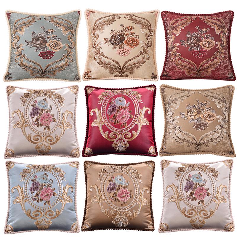 European Jacquard Pillow Sofa Lumbar Pillow Car Bedroom Home Large Backrest Gift Pillow Cover