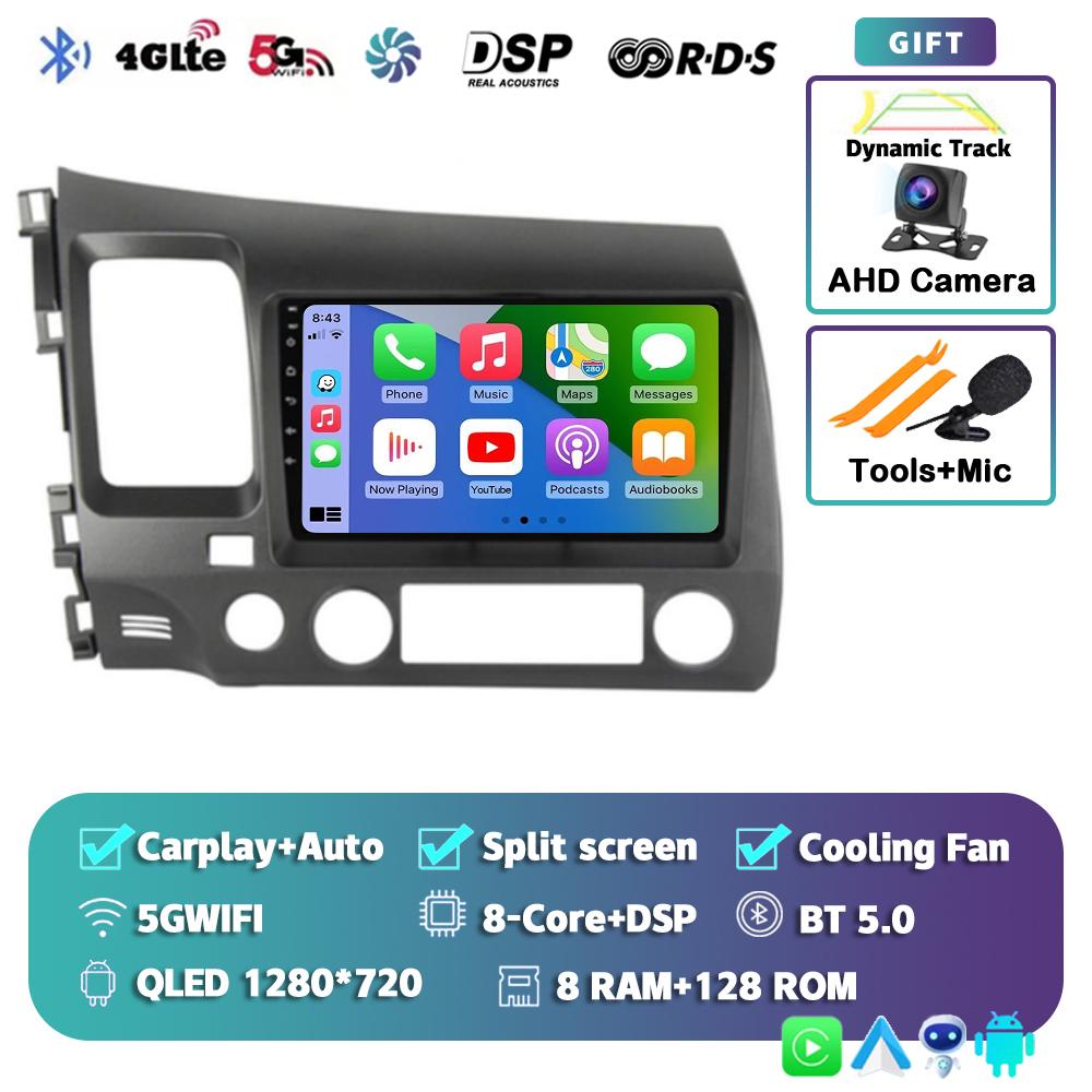 Android 14 Carplay WIFI+4G Car Radio For Honda Civic 8 2005-2012 Multimedia Video Player Navigation GPS Audio Stereo 2 Din DVD