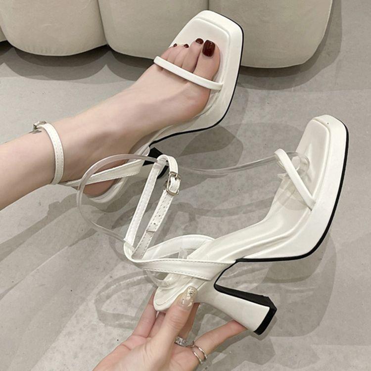 Sandals Fairy Fairy Wind 2025 New Summer Niche Versatile Thick Heel One-word Buckle Strap Square Head Open-toed High Heels