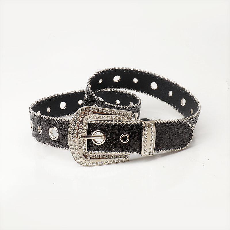 European and American punk bling sequined belt, women's trend ins feng shui diamond versatile jeans hollow belt women