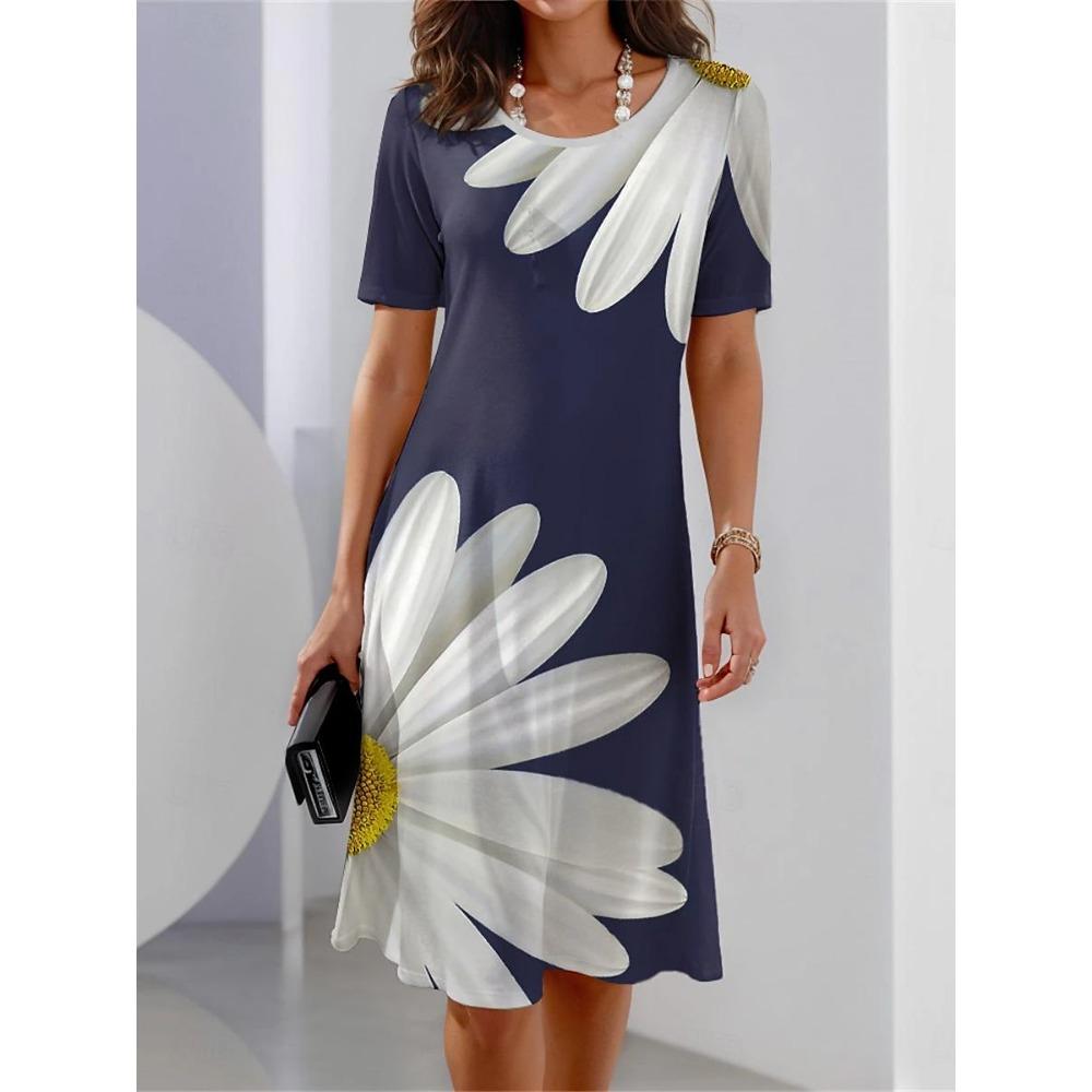 Women's Casual Dress Summer Retro Style Round Neck Short Sleeved Floral Print Comfortable Fashion Daily