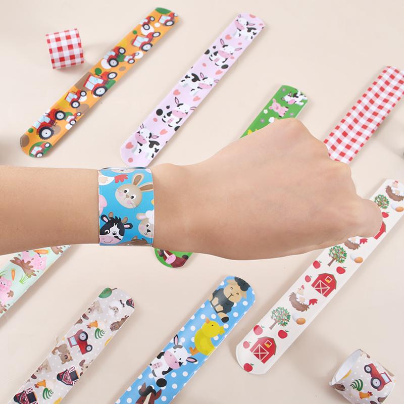 12Pcs Cartoon Farm Animals Slap Bracelets Kids Farm Theme Birthday Party Favors Gifts for Guest Goodie Bag Filler Toys Supplies