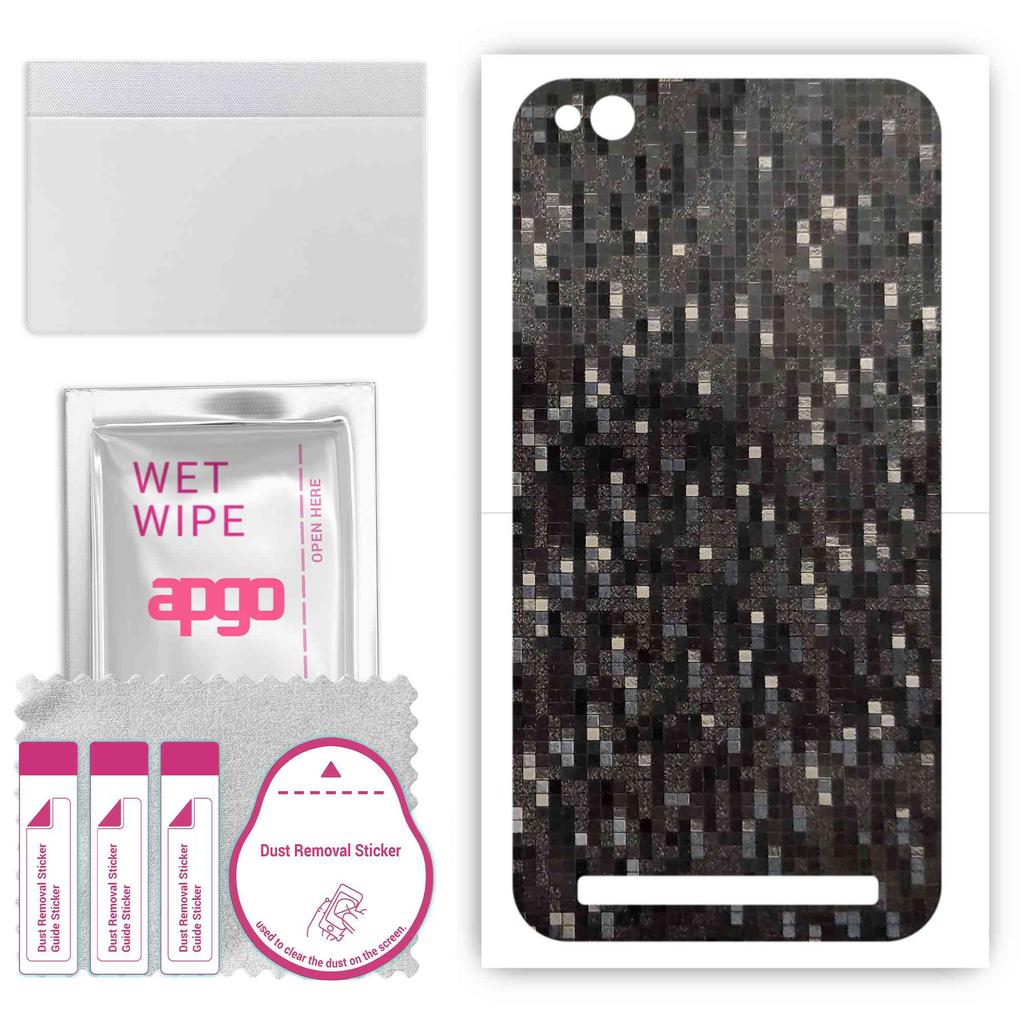 apgo Sticker protector de piele pentru spate compatibil cu Xiaomi Redmi 5A, Folie Wrap, Folie, Vinil - Model Negru Carbon Pixel