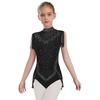 Jenter Glitrende Rhinestones Danse Leotard Mock Neck Ermeløs Usynlig Glidelås i Ryggen Gjennomsiktig Netting Skjørt Bodysuit