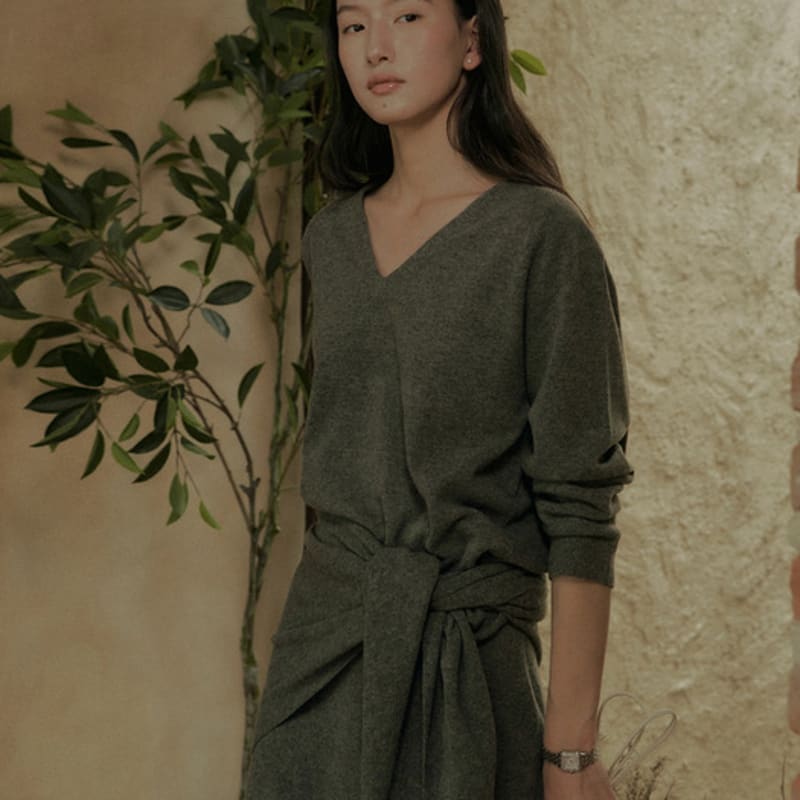 WISELY VELVET CASHMERE SHAWL MUFFLER_CHARCOAL