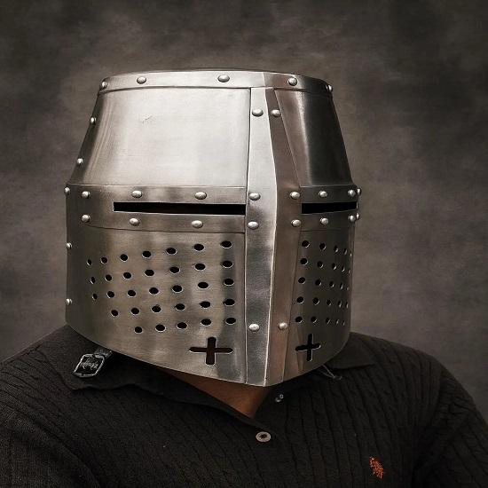 Knight Templar Helmet Full Face Steel Helmet Medieval Crusader Great Helmet Historical Cosplay LARP Helmet Best Gift