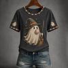 Women's Casual Halloween Print Short Sleeve T-Shirt Top for Everyday Outfits