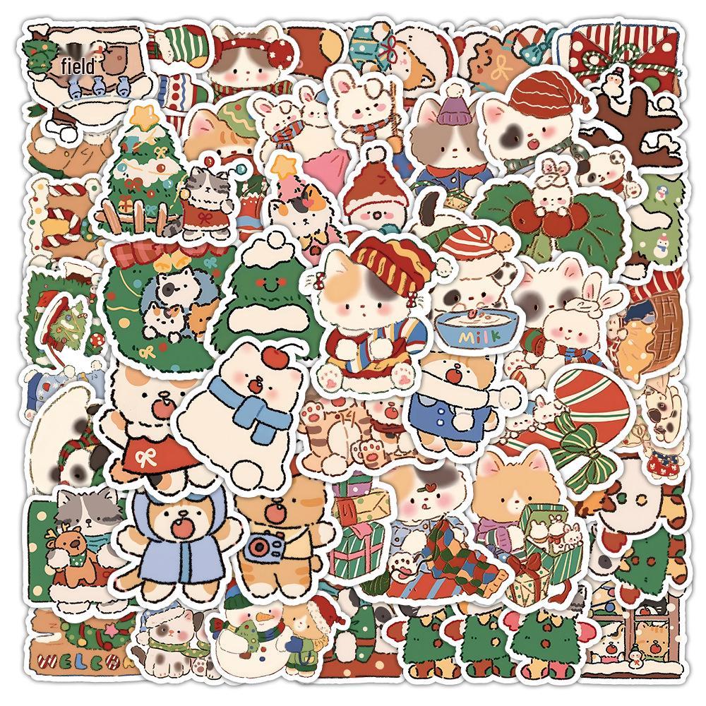 50 Cartoon Happy Christmas Doodle Stickers - Waterproof for Motorcycles, Phones, and Water Bottles