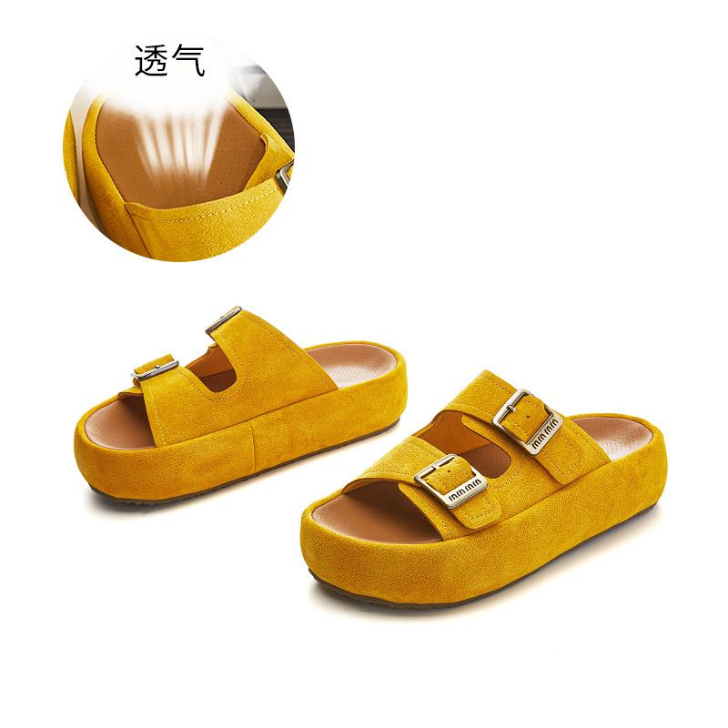 New leather slippers are fashionable to wear outside 2025 summer casual versatile flat-bottomed half-drag women's premium beach slippers