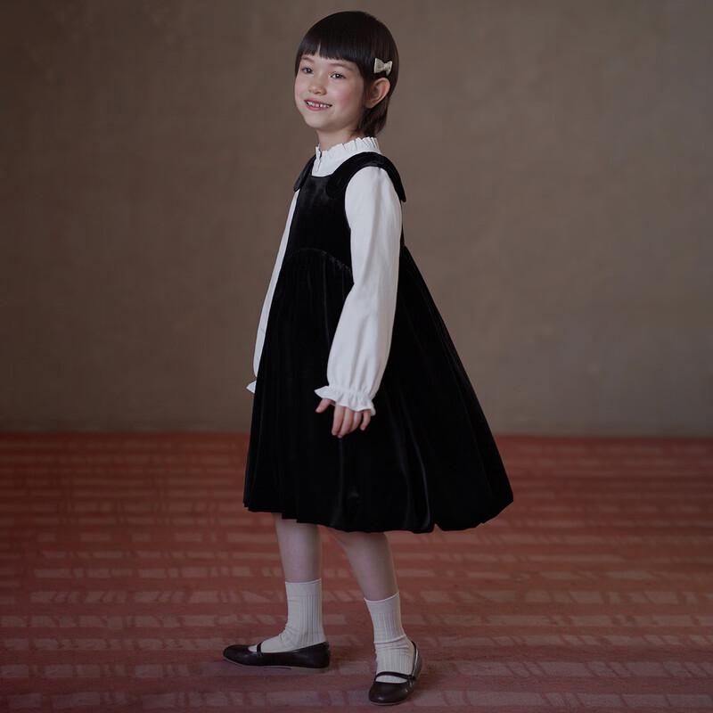 Girls' Black Velvet Princess Vest Dress