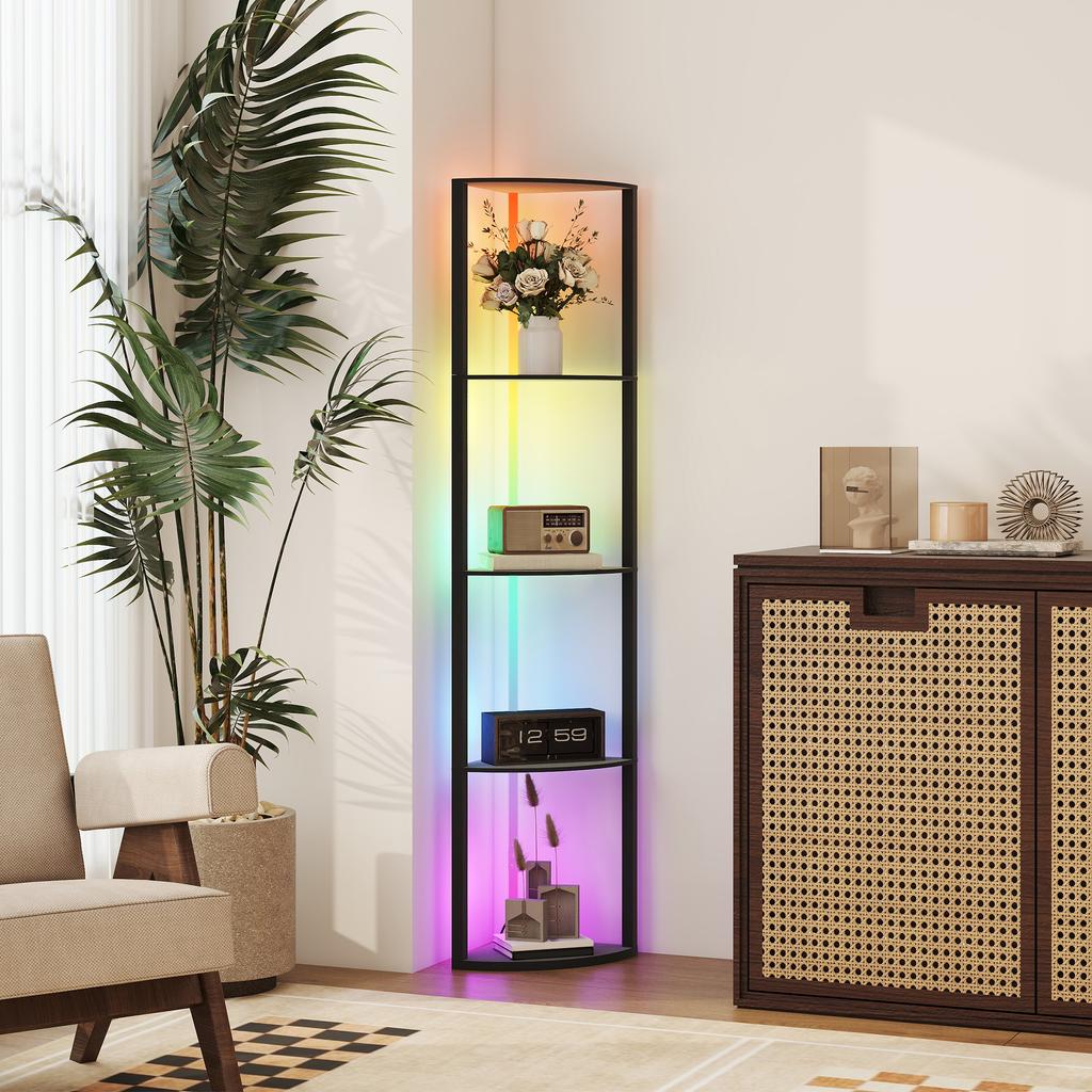 RGB LED Floor Lamp with Shelves, 5-Tier Dimmable Standing Lamp with Adjustable Brightness and Remote Control