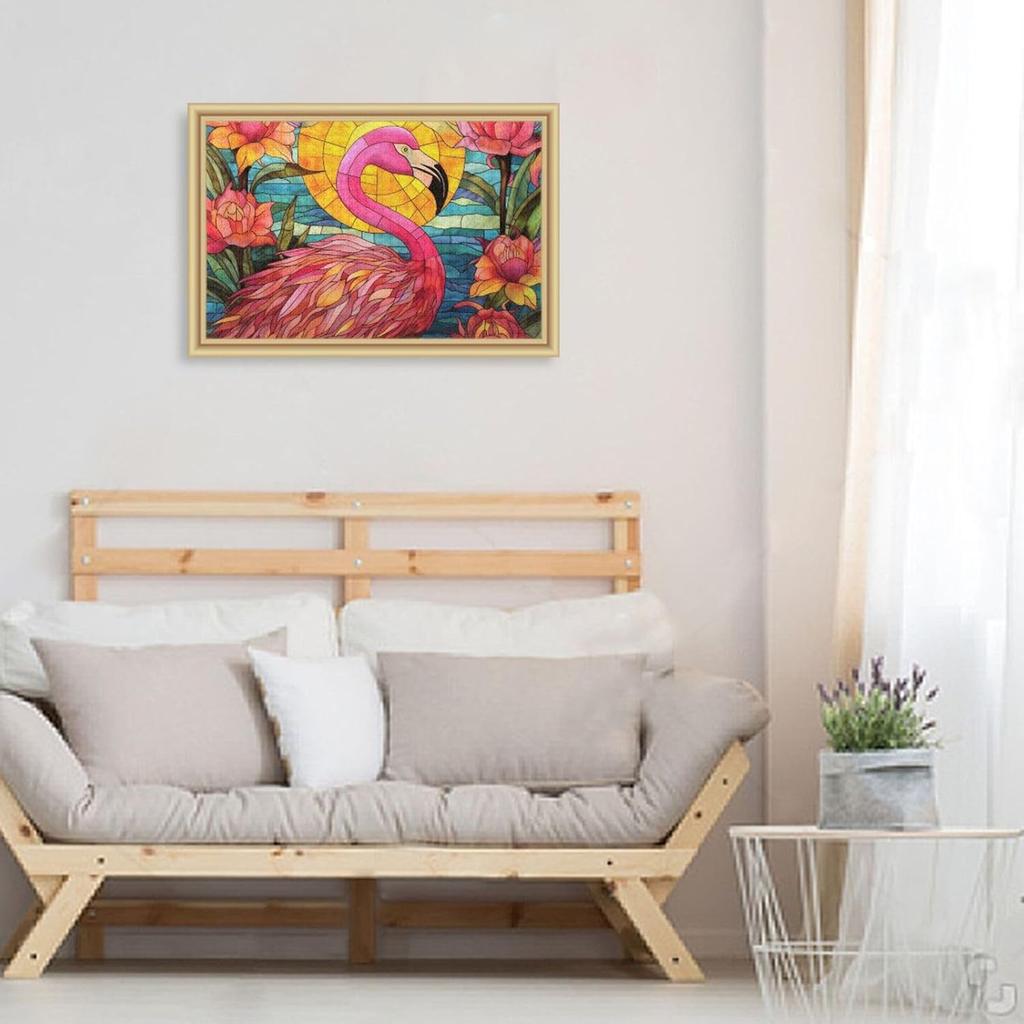Stained Glass Flamingo Jigsaw Puzzle 500 Pieces, Zigsaw with Storage Bag and Reference Picture Easy to Solve