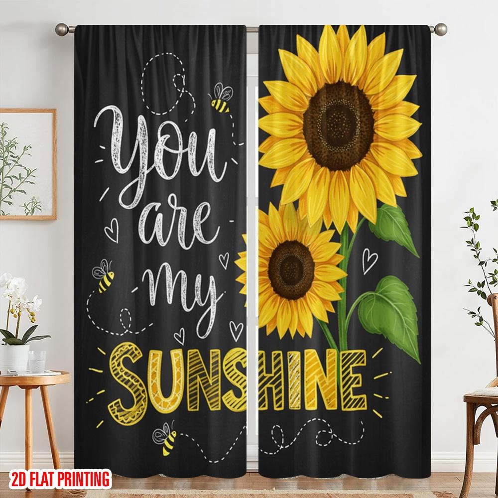 2pcs 2D Flat Printing Drapes Sunflower You Are My Sunshine Polyester Without Electricity All Season Party & Holiday Decor