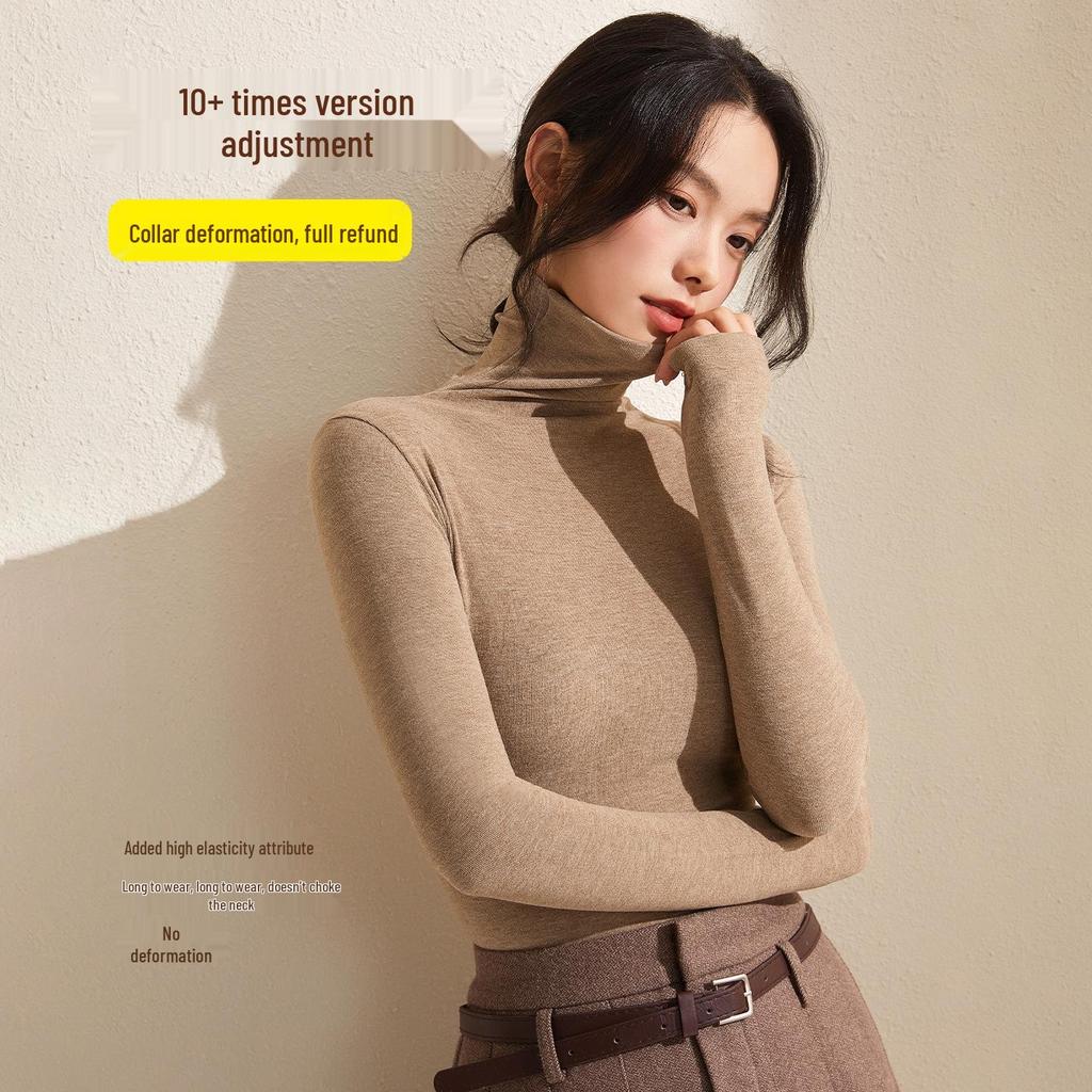 Women's Gray Winter High-Neck Base Layer Shirt - Thick, Warm, Stylish Plus Velvet Inner Wear