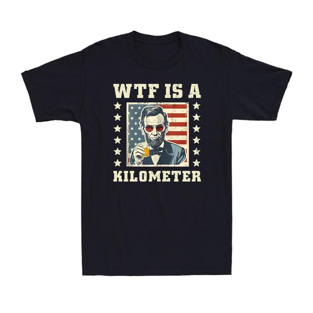 WTF Is A Kilometer US Flag Stamp July 4th Funny Patriotic Quote Men s T-Shirt S разноцветный