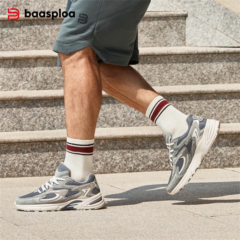Men's Running Shoes Leather + Mesh Breathable Non-Slip Men's Outdoor Wear Sports Lightweight Running Basketball Shoes