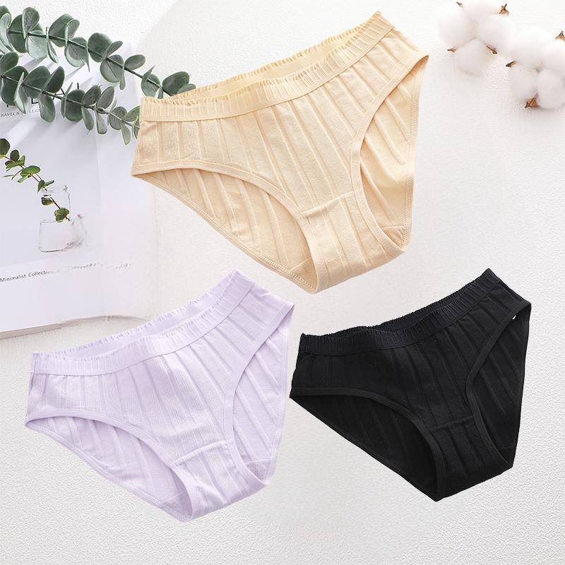 3PCS/SEt Womens Basic Low Waist Underwear Striped Cotton Bikini Panties Breathable Daily Wear Soft Comfort Multi Color Lingerie