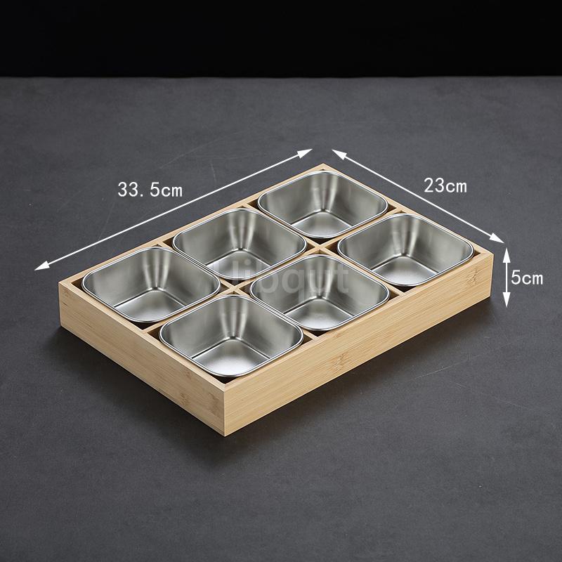 Creative Nine Palace Tableware Hotpot Restaurant Barbecue Restaurant Divided Food Sauce Dish Set Plate Platter Bamboo Wood Box