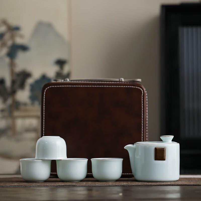 Ink Wash Style Mutton Fat Jade Ceramic Tea Set