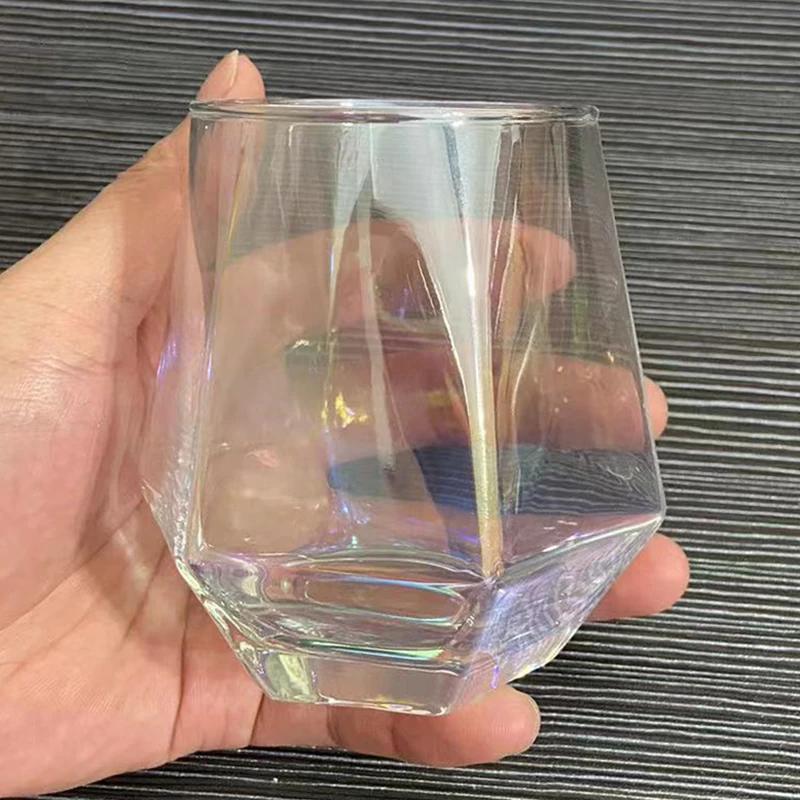 Verre hexagonal 300 ml, créatif, éblouissant, transparent, pour la maison, le bar, le karaoké, le vin, l'eau, le café