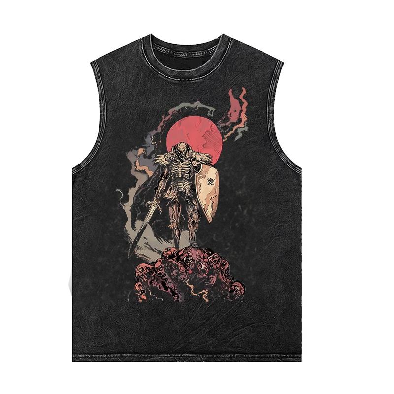 

Летняя аниме-майка Berserk в стиле панк, винтажная, вываренная, хлопковая футболка, Харадзюку, мужская, женская, уличная одежда, безрукавная майка L