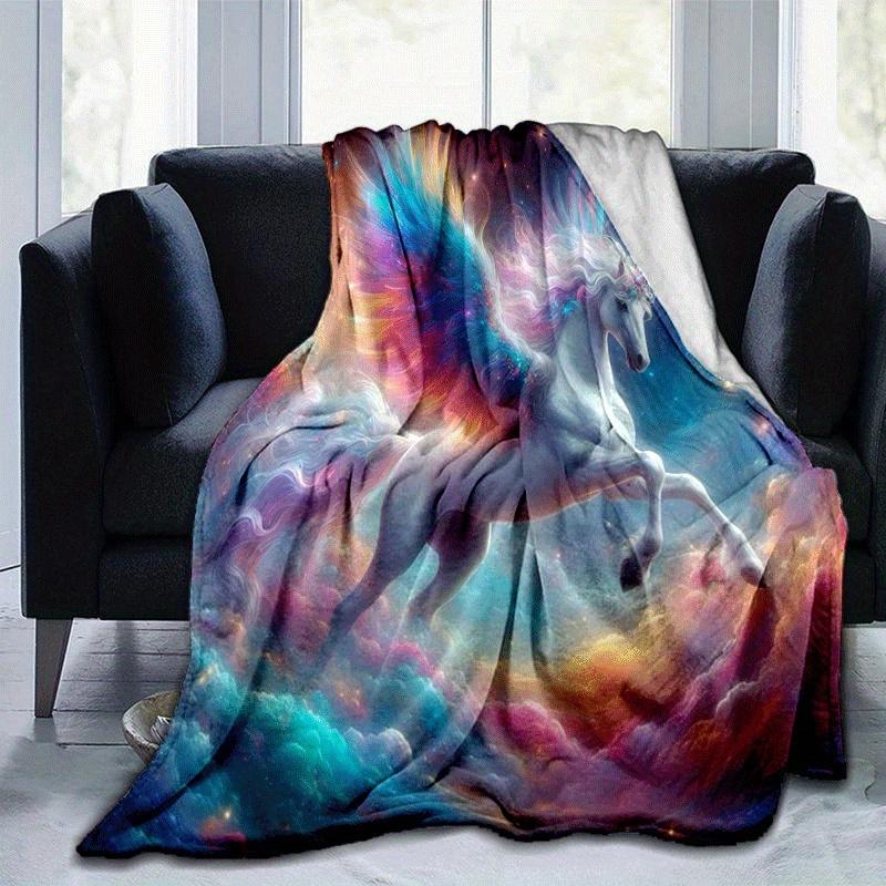 1pc Horse Printing Lightweight Flannel Blanket, Comfortable and Warm Blanket, for Camping Sofa Bed and Couch Office, Suitable for Gift Blanke
