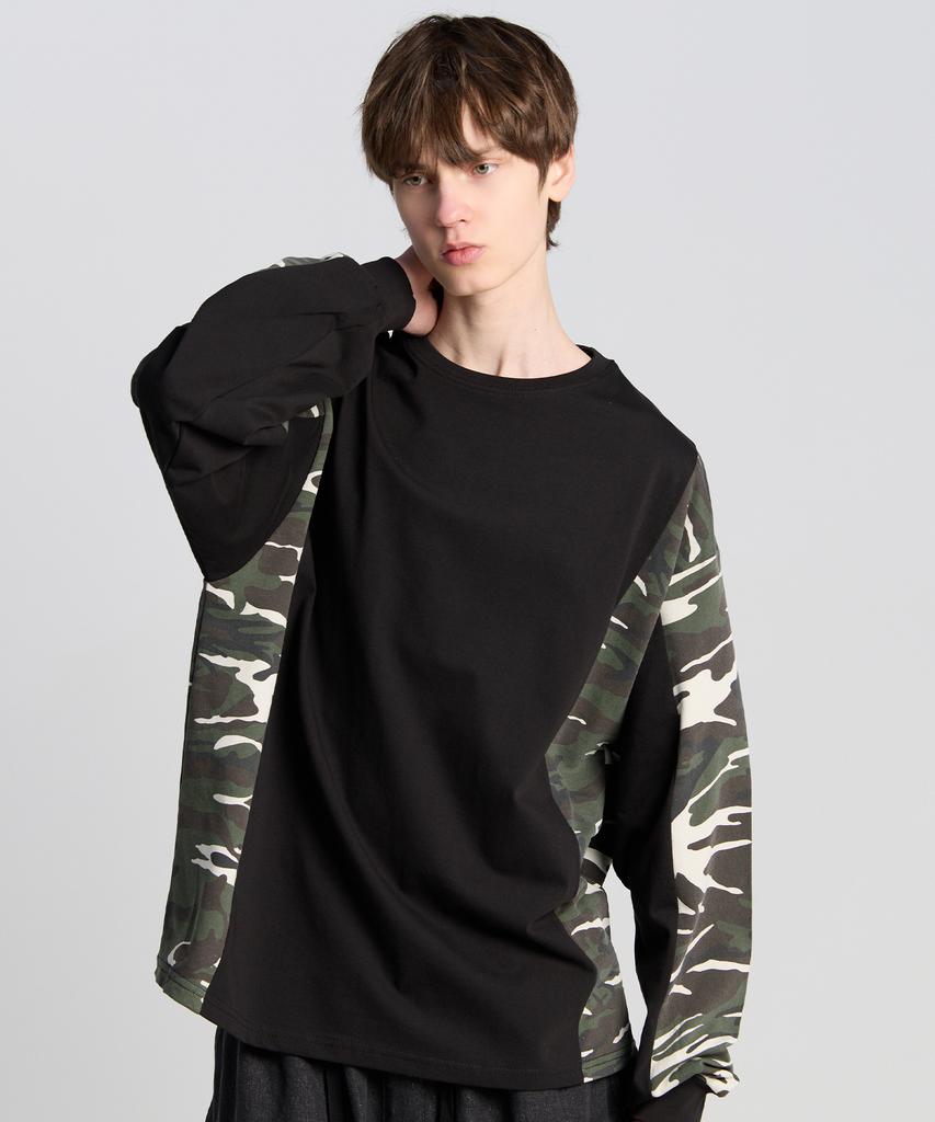 TENER Camo Color Block Long Sleeve Black