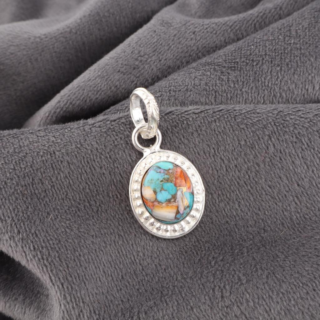 Spiny Oyster Gemstone Jewelry, 925 Solid Sterling Silver Pendant, Handmade Spiny Oyster Silver Pendant For Wedding Gift