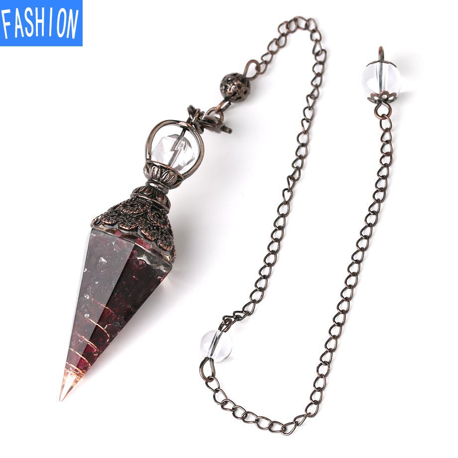 Colorful Crystal Pendulum Bronze Fashion Natural Gravel Resin Spring Hexagonal Cone Pendant