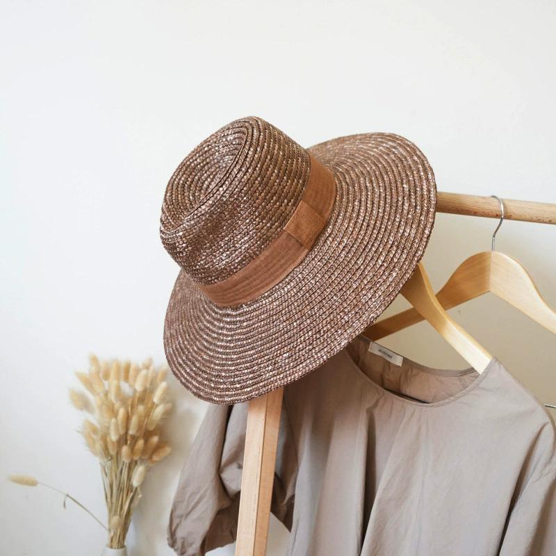 

202604-pan ins chjic summer natural brown straw grass 10cm wide brim fedoras cap men women leisure panama jazz hat head size 57cm