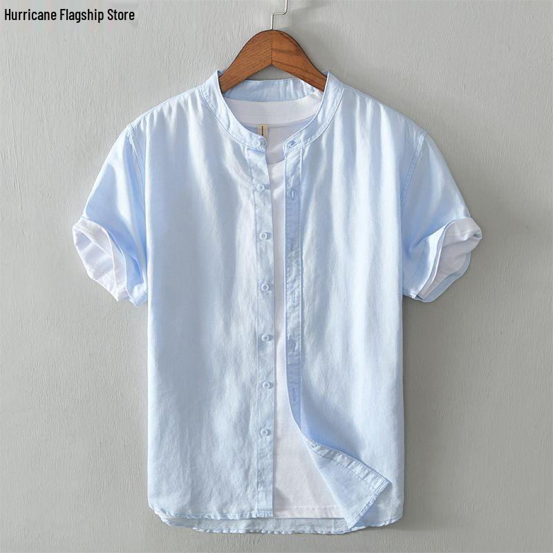 Men's Slim Fit Short Sleeve Breathable Linen Shirt - Summer Casual Lapel Top, White