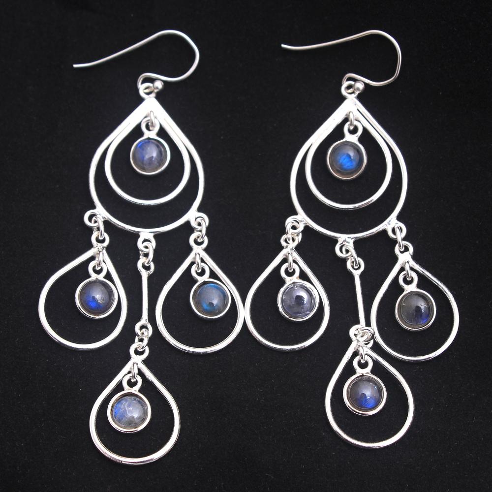 

Серьга-люстра из лунного камня, серебряная серьга, модная бижутерия, украшение ручной работы из серебра 925 пробы, серьга-подвеска, подарок для нее синий