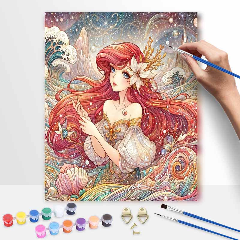 Disney The Little Mermaid Oil Paint Hand Painting Kit Decoration Classic Style Home Decor Artistic Fantasy Sea Princess Wall Art Gift 20x30cm
