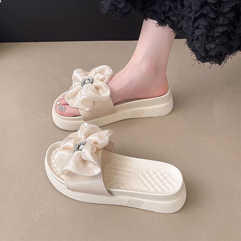High-end Bow Cool Slippers Women Wear Summer Internet Celebrity Fashion Muffin Heel Thick-soled Heightening Non-slip Beach Shoes