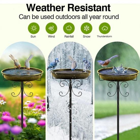 Bird Bath Bowl Vintage Rust-Resistant Garden Backyard Bird Waterer Rust Resistant LED Floating Candle Bird